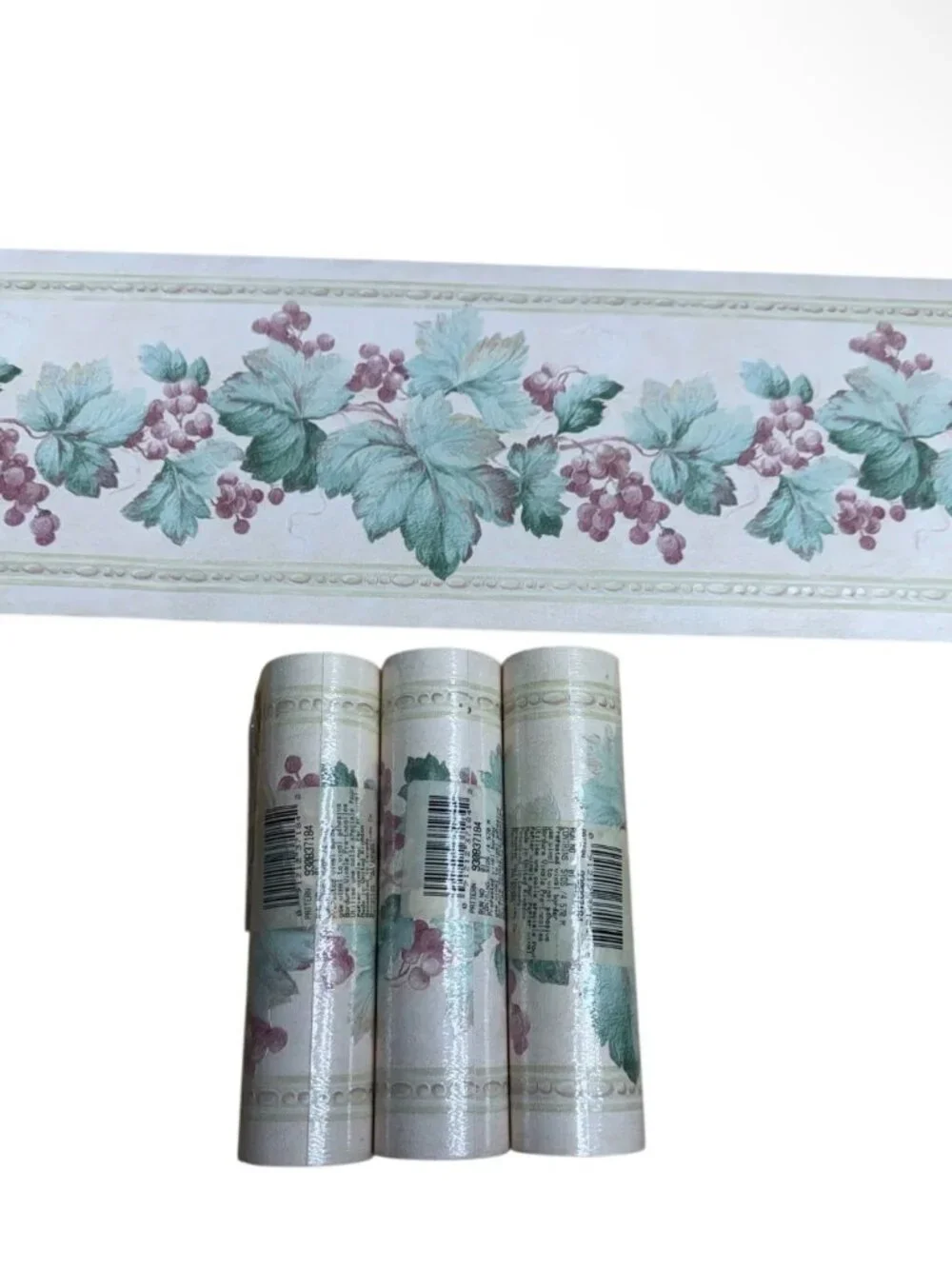 3 Rolls Brewster Vintage Wallpaper Border Vines Berries Grapes Textured NEW